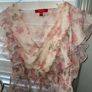 Guess Pink and Cream Floral  Blouse New size L
